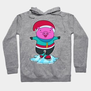 Pig at Ice skating with Ice skates & Hat Hoodie